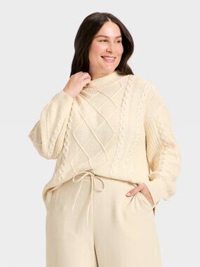 Women's Cozy Alpine Cable Knit Crewneck Pullover Sweater - Universal Threads 2X